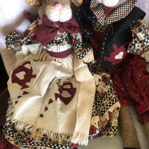 Mr. Mrs. Bunny Whimsy Folk Art Handmade 27”Cloth Dolls Shelf Sitters - Picture 3 of 7